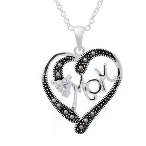 NWT! Pretty Marcasite Cubic Zirconia Set in Silver Plated Mom Pen…